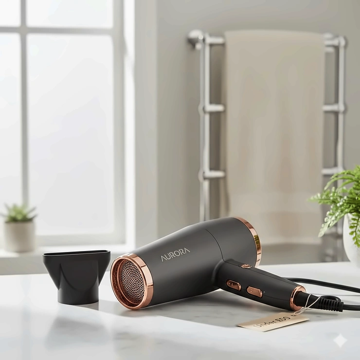 A high-quality ionic hair dryer with styling nozzle, representing the best hair dryer under £50 available in the UK.