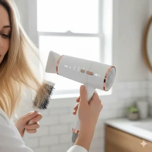 A lightweight hairdryer with adjustable heat settings to prevent damage to fine hair.