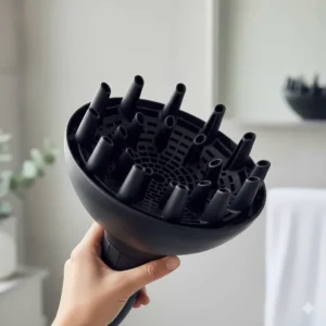 A large bowl-shaped diffuser attachment designed to distribute airflow evenly through thick, curly hair.