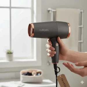 A lightweight hair dryer under £50 being held easily, ideal for travel and daily styling.