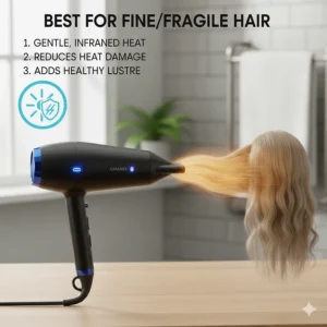 Educational graphic explaining why ceramic technology is the safest choice for adding lustre to fine or thin hair.