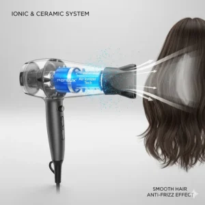 Interior view of the Parlux ionic and ceramic system designed to eliminate frizz and static for healthy-looking hair.