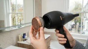 Illustration of the ceramic-coated grill ensuring even heat distribution to protect delicate British hair types.