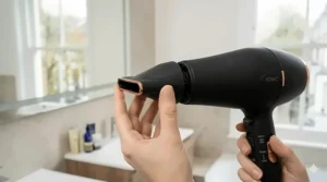 A slim concentrator nozzle attachment used for precision drying and smoothing the hair cuticle.