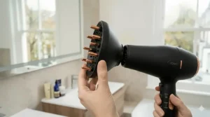 Using a diffuser attachment on a hair dryer to dry natural curls without causing frizz or flyaways.