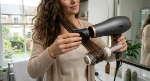 A slim concentrator nozzle attachment for a 2000W hair dryer to smooth unruly thick hair.