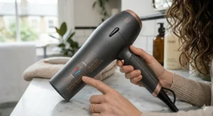 Lightweight, ergonomic design of a 2000W dryer to prevent arm fatigue when drying thick hair.