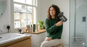 Alt text for image 7: A person holding a lightweight, ergonomic hair dryer, demonstrating ease of use for drying thick or long curly hair.