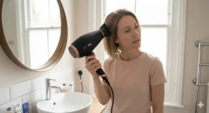 A lightweight, ergonomic hair dryer being held easily, perfect for the detailed styling required for thinner hair types.