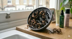 Alt text for image 5: Illustration of the pixie diffusing technique, showing curly hair nestled into a diffuser bowl to encourage natural coil definition.