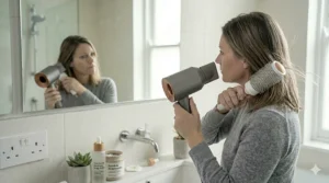 Using the concentrator nozzle of a hair dryer for oily hair to provide precision lift at the roots, preventing flat, lank hair.