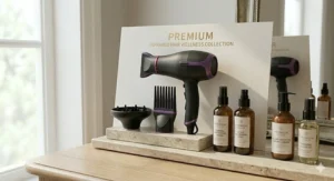 Alt text for image 5: Infographic showcasing how an infrared hair dryer reduces drying time for thick or long hair by 50 per cent, improving energy efficiency.