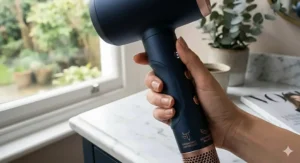 A technical illustration showing consistent airflow and heat distribution from the hair dryer.