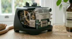 Diverse heat and speed settings on a high-performance dc motor hairdryer.