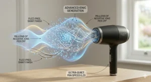 Abstract visual representing the quiet, low-noise performance of the brushless motor.