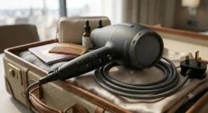 Close-up of the 1200w hair dryer control panel showing multiple heat and speed settings for precision styling.