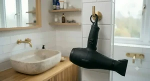 A woman comfortably holding a lightweight 2000w hair dryer, demonstrating its balanced and ergonomic handle.
