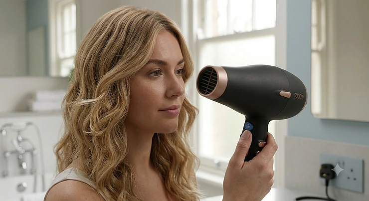 Focus on the cool shot button of the 3000w hair dryer, used to set hairstyles in place for a smooth finish. 3000w hair dryer
