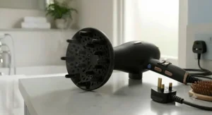 A hair dryer diffuser attachment shown with the 3000w dryer, designed for enhancing natural curls and volume.