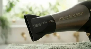Using the concentrator nozzle on a hair dryer for precision styling and smoothing fine hair strands.