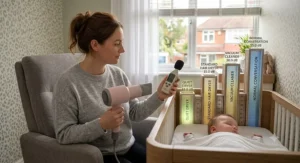 A chart comparing the low noise level of the hair dryer to standard home appliances.