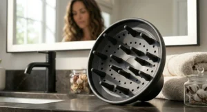 Hair dryer diffuser attachment used to add volume and define curls for thick or wavy hair.
