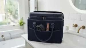 Premium leather-look travel case packed neatly with a 5 in 1 hair styler and all styling attachments.