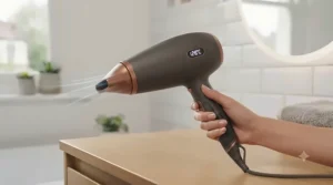 Lightweight, ergonomic design of a high-performance thermal protection hairdryer for salon-quality results.