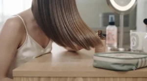 Glossy, straight hair styled effortlessly with a hot air straightening brush for everyday wear.