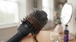 Close-up view of the Revlon hot air brush bristles and tourmaline ceramic coating.
