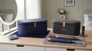 Presentation boxes and travel storage cases included with the Shark FlexStyle and Dyson Airwrap systems.