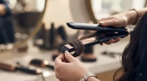 Close-up of ceramic versus titanium plates on modern hair straighteners, showing surface quality.