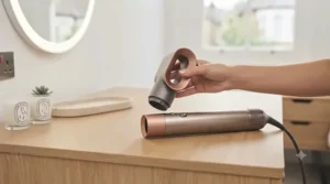 The pre-styling blow-dryer attachment being fitted onto a versatile hair styler.