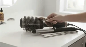 Side-by-side comparison of a standard styling tool versus a large barrel round brush dryer.