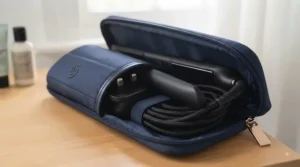 Detailed focus on the 360-degree swivel cord connection at the base of the hair straightener, highlighting its flexibility and ease of use.