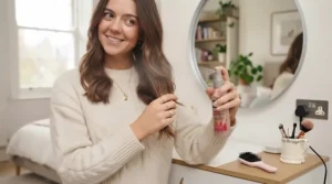Close-up of digital temperature control on ceramic hair straighteners set to low heat